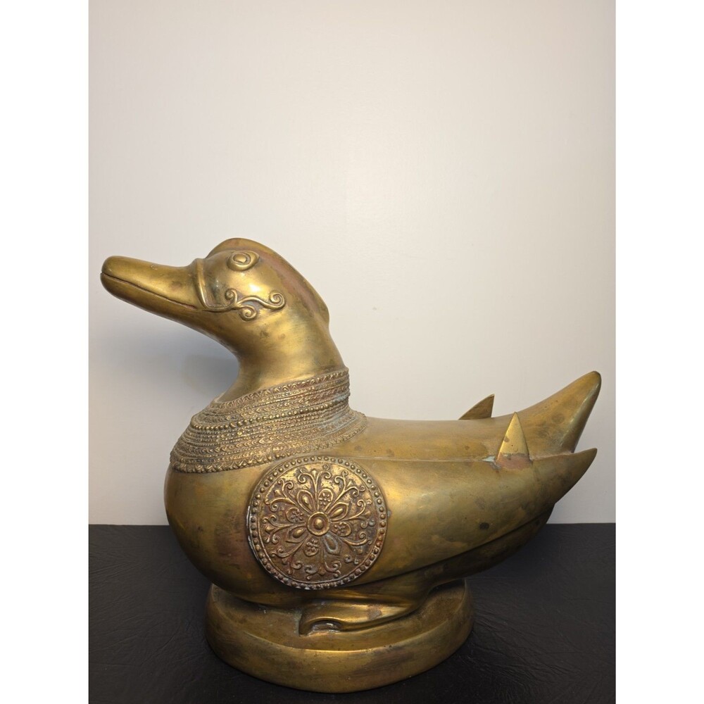 Vintage Anglo Indian Brass Duck 1960 Sculpture Rustic Eclectic Home Decor Rare